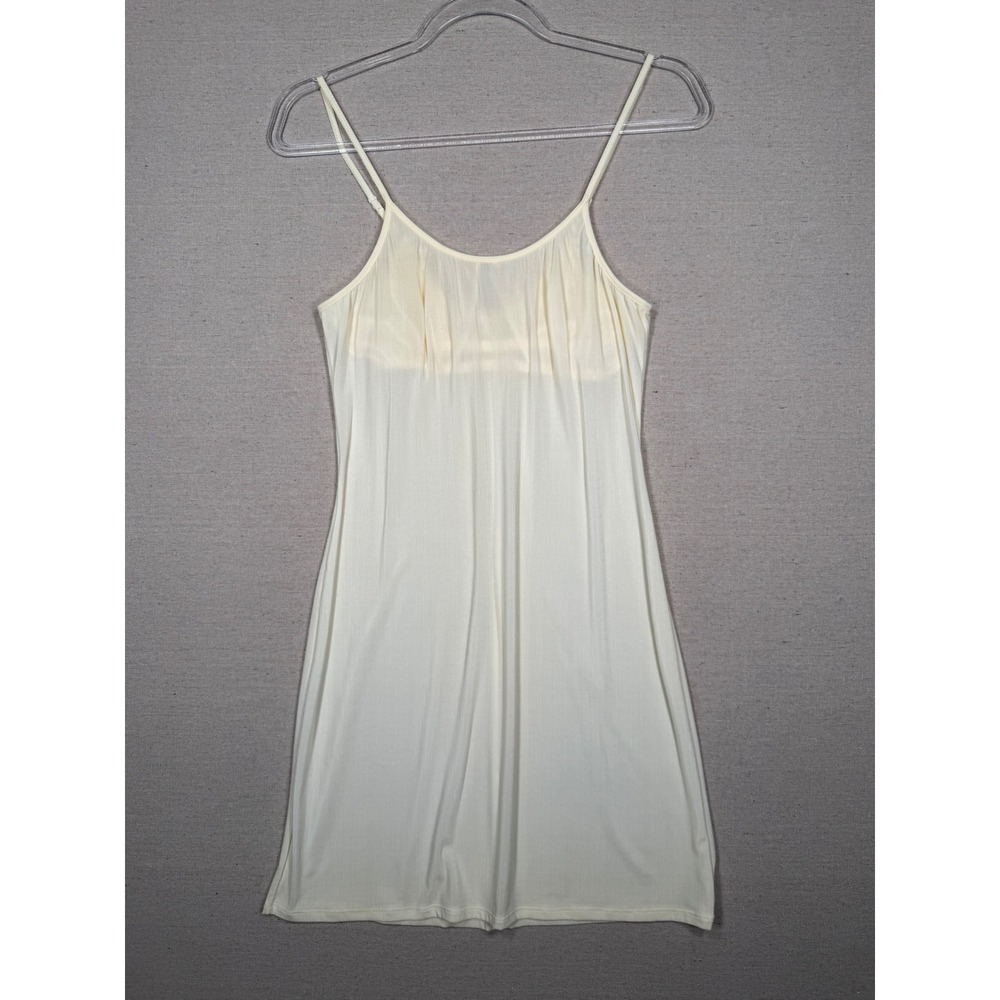 Vintage Cream Ivory Full Slip Adjustable Spaghetti Strap Mesh Bust Chemise